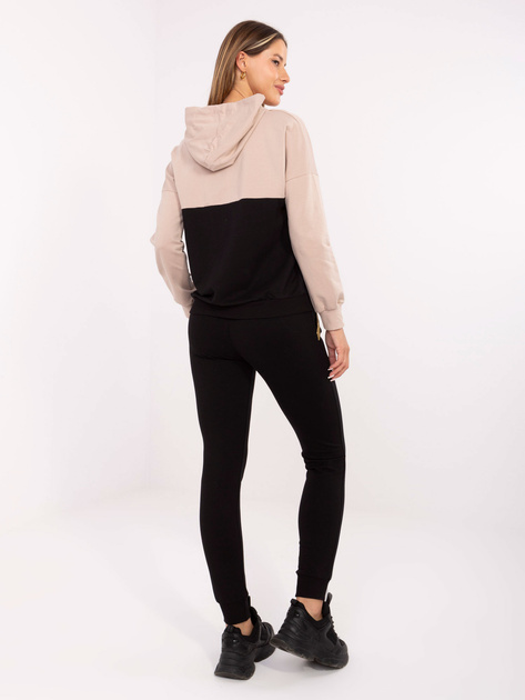 Hurt Beżowo-czarny damski komplet dresowy ze spodniami