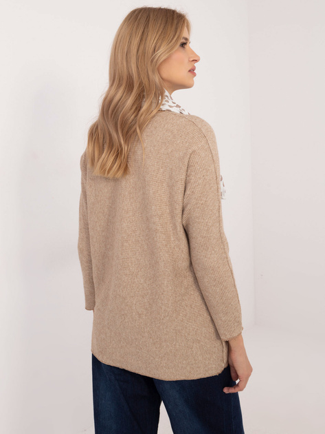 Hurt Camelowy damski sweter oversize z dekoltem V