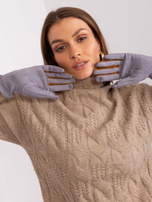 Hurt Szare damskie rękawiczki z ozdobnym paskiem