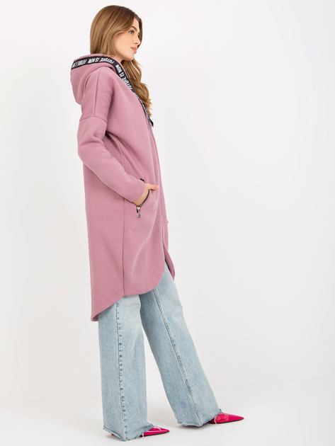 Hurtownia Brudnoróżowa długa bluza rozpinana z kapturem
