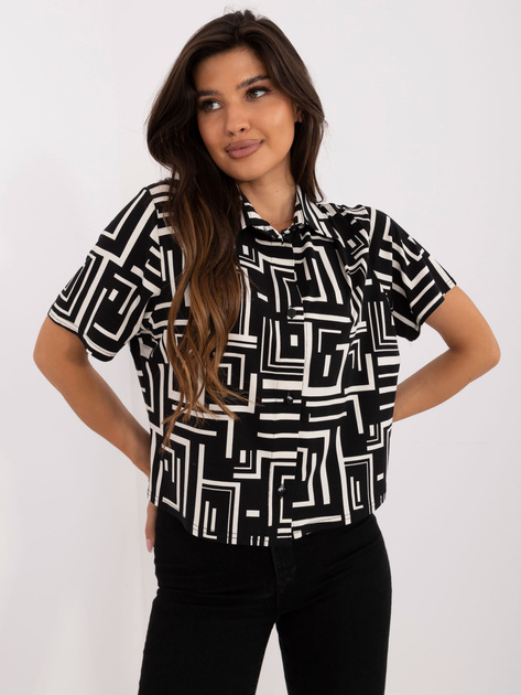 Hurtownia Czarna bluzka koszulowa w geometryczny wzór