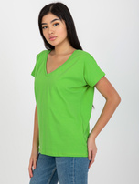 Hurt Jasnozielony klasyczny t-shirt basic z dekoltem V Emory