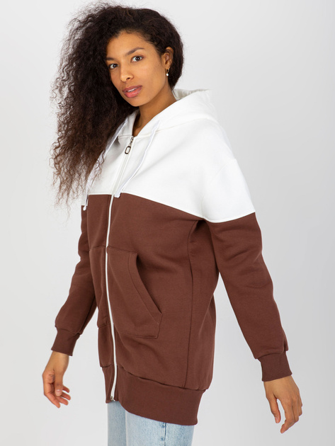 Hurt Ecru-brązowa dresowa długa bluza basic z suwakiem