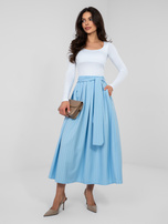 Pastelowa niebieska midi spódnica w paski