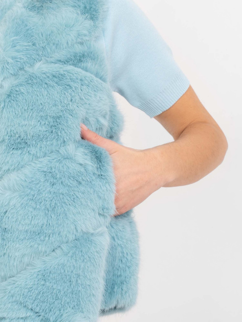 Miętowa futrzana kamizelka z kieszeniami