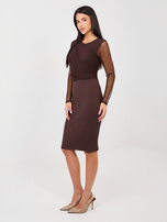 Czekoladowa dopasowana spódnica w prążek RUE PARIS