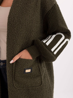 Khaki damski kardigan boucle z kieszeniami