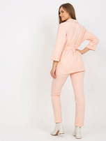 Hurt Brzoskwiniowy komplet elegancki z paskiem wiązanym 