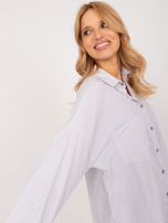 Hurt Jasnoszara długa koszula rozpinana w paski 