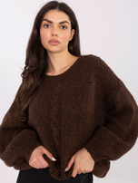 Ciemnobrązowy sweter oversize z bufiastym rękawem
