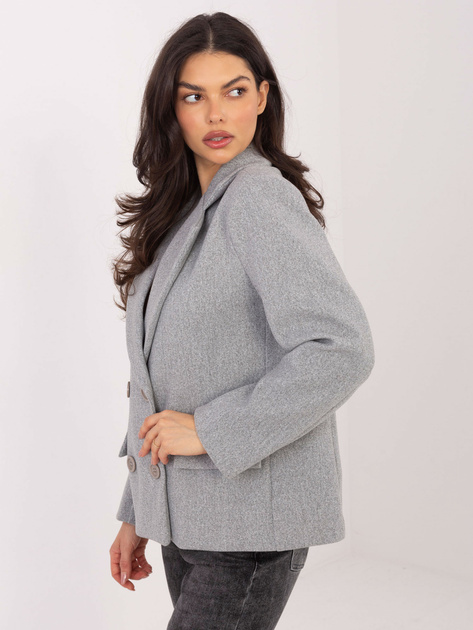 Szary krótki płaszcz dwurzędowym zapięciem RUE PARIS