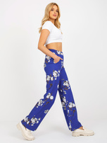 Hurt Kobaltowe szerokie materiałowe spodnie w kwiaty od garnituru