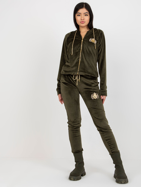 Hurtownia Khaki damski komplet welurowy z bluzą rozpinaną