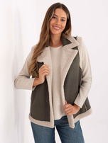 Khaki women's vest with sheepskin.