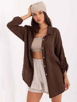 Dark brown oversized muslin shirt.