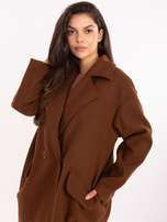 Brązowy damski płaszcz z kołnierzem RUE PARIS 