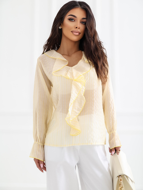 Jasnożółta elegancka bluzka z żabotem