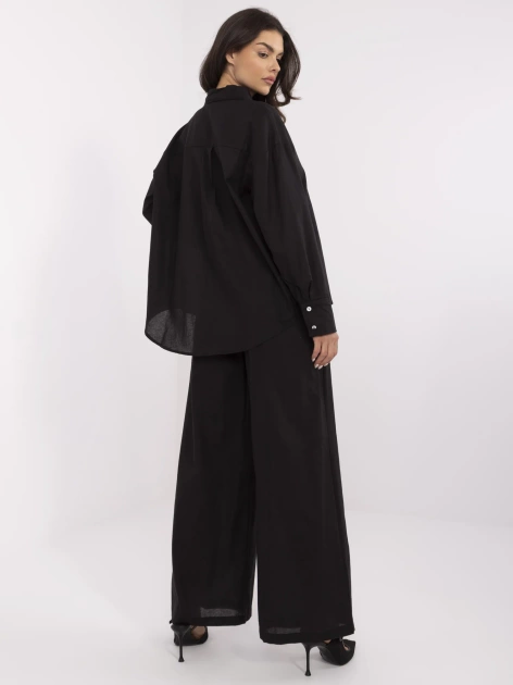 Czarny letni komplet damski z koszulą oversize