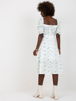 Großhandel Weiß-blau Midi-Kleid mit Prints und Schlitz.