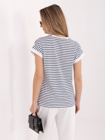 Biało-granatowy damski t-shirt z okrągłym dekoltem