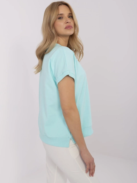 Hurt Miętowa casualowa bluzka damska z haftem