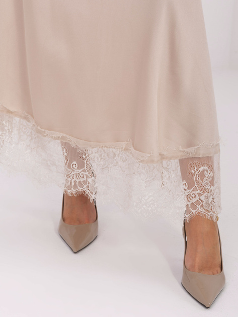 Jasnobeżowa maxi spódnica z koronką RUE PARIS