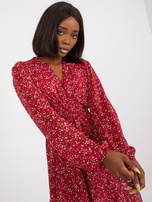 Bordowa sukienka midi z printami ZULUNA