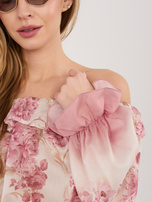 Różowa elegancka bluzka hiszpanka w kwiaty 