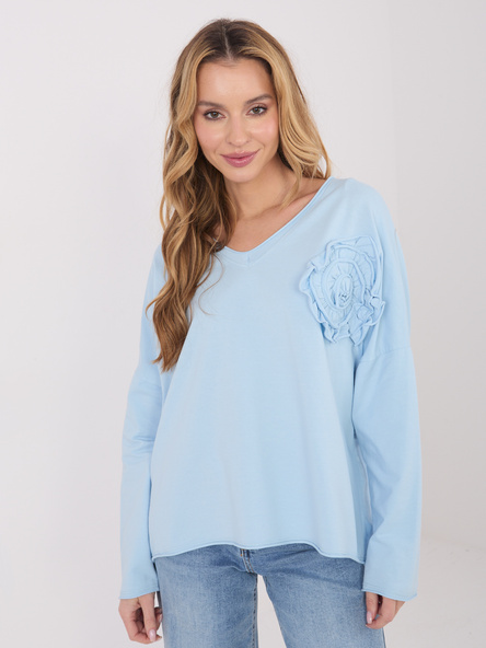 Jasnoniebieska bawełniana bluzka z dekoltem V