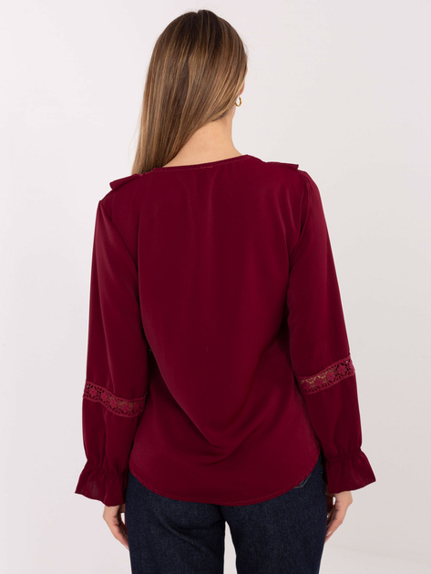 Burgundowa elegancka bluzka z rękawem typu dzwon
