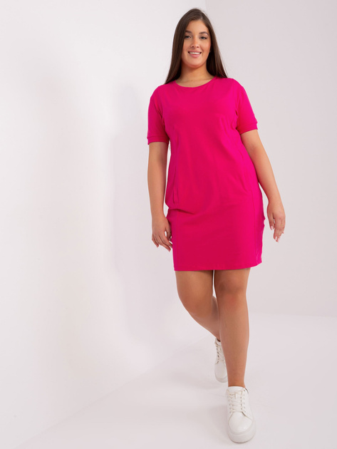 Hurtownia Fuksjowa bawełniana sukienka basic plus size