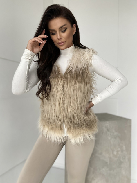 Beżowa damska kamizelka futrzana Romi