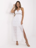 White maxi dress with straps.