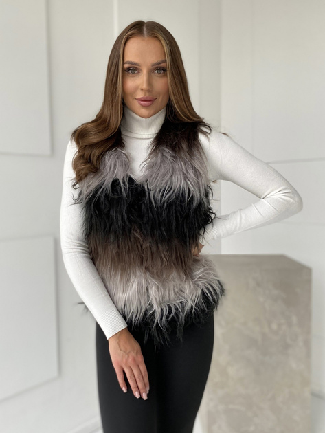 Czarno-szara damska kamizelka futrzana Romi