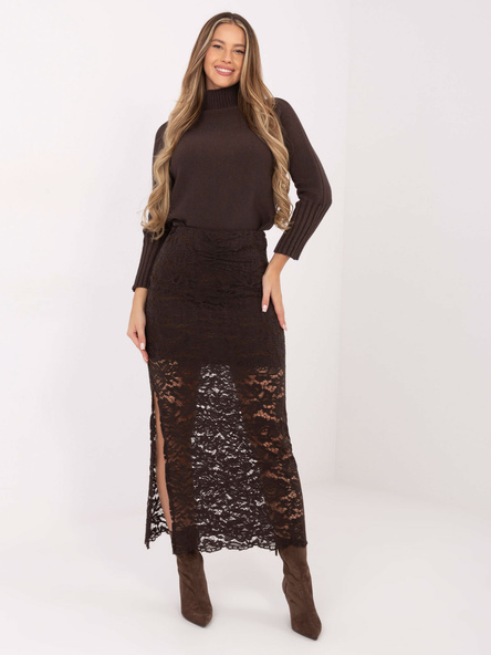 Czekoladowa koronkowa spódnica z marszczeniem