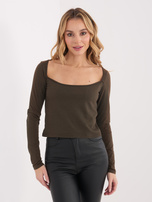 Ciemnobrązowa krótka bluzka basic z bawełny