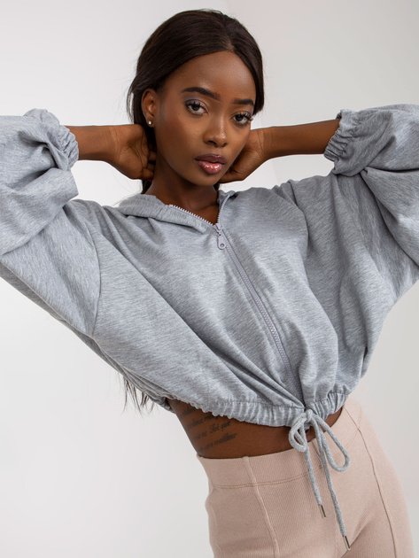 Hurt Szara melanżowa krotka bluza basic ze ściągaczem RUE PARIS