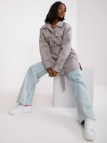 Szara długa wierzchnia koszula z paskiem Olesia