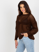 Hurt Brązowy ażurowy sweter letni z dodatkiem wełny