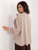 Beżowa rozpinana koszula z bufiastym rękawem