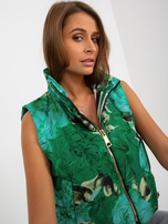 Hurtownia Zielona krótka kamizelka w kwiaty z pikowaniem