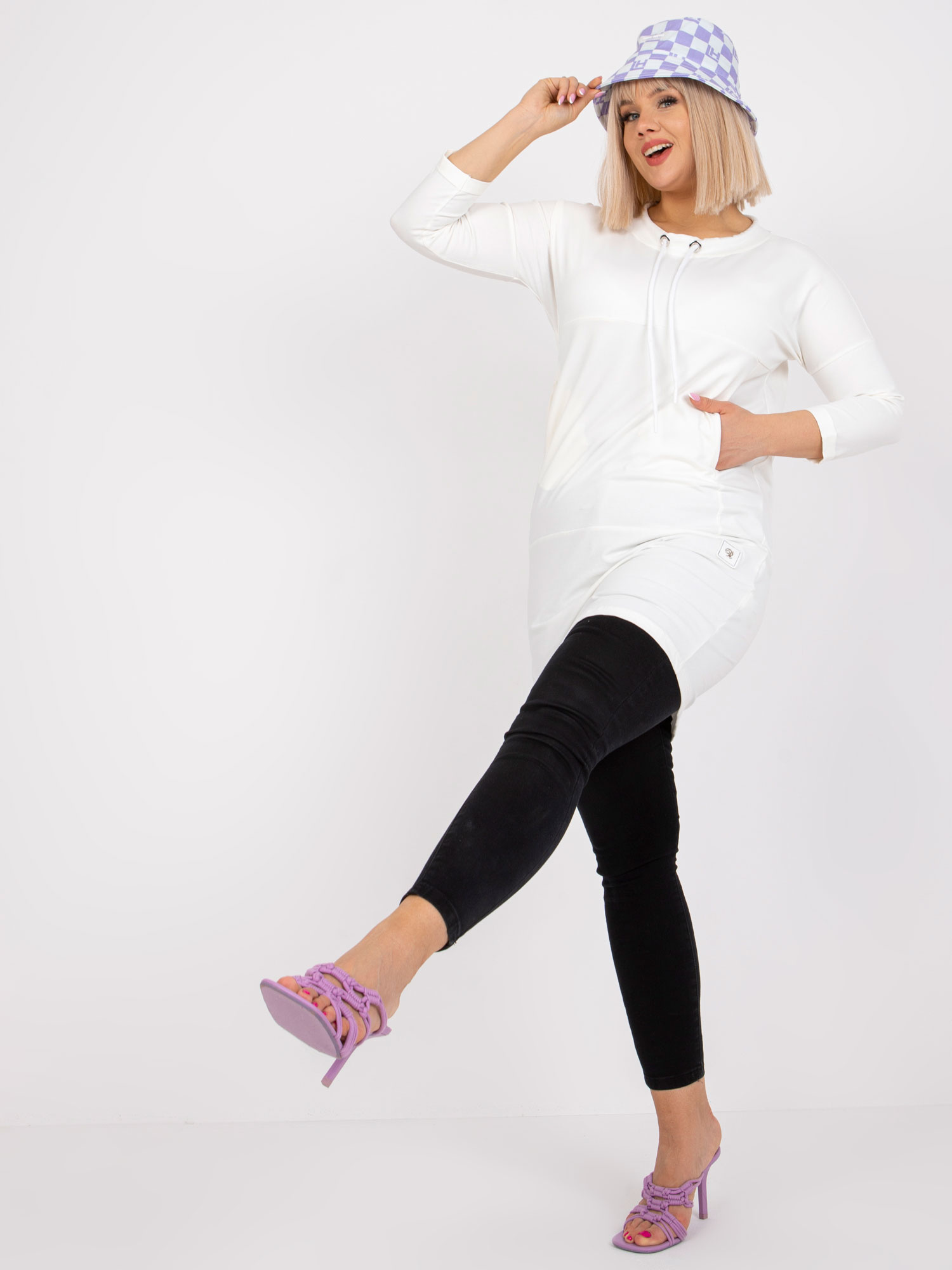 Ecru dresowa tunika plus size bawełniana Jana