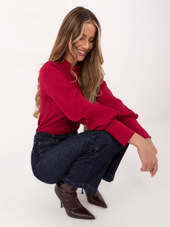 Bordowa bluzka basic z półgolfem RUE PARIS