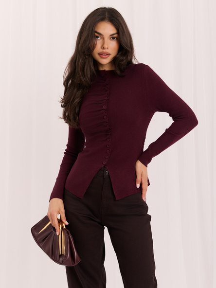 Bordowy elegancki sweter ze stójką
