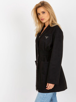 Hurt Czarny płaszcz o kroju marynarki z kieszeniami 