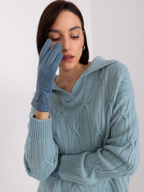 Hurt Brudnoniebieskie rękawiczki ze wstawkami z ekoskóry