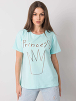 Miętowy t-shirt z nadrukiem Aosta