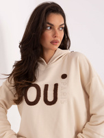 Jasnobrązowa bluza oversize z kapturem