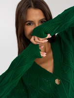 Hurt Ciemnozielony ażurowy sweter rozpinany z guzikami RUE PARIS