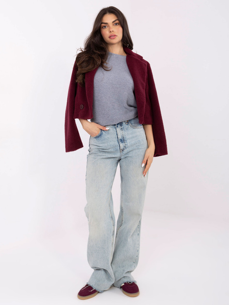 Szary damski sweter basic ze ściągaczami